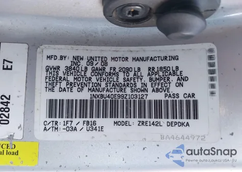 2009 Toyota Corolla from USA, damaged, VIN 1NXBU40E99Z103127